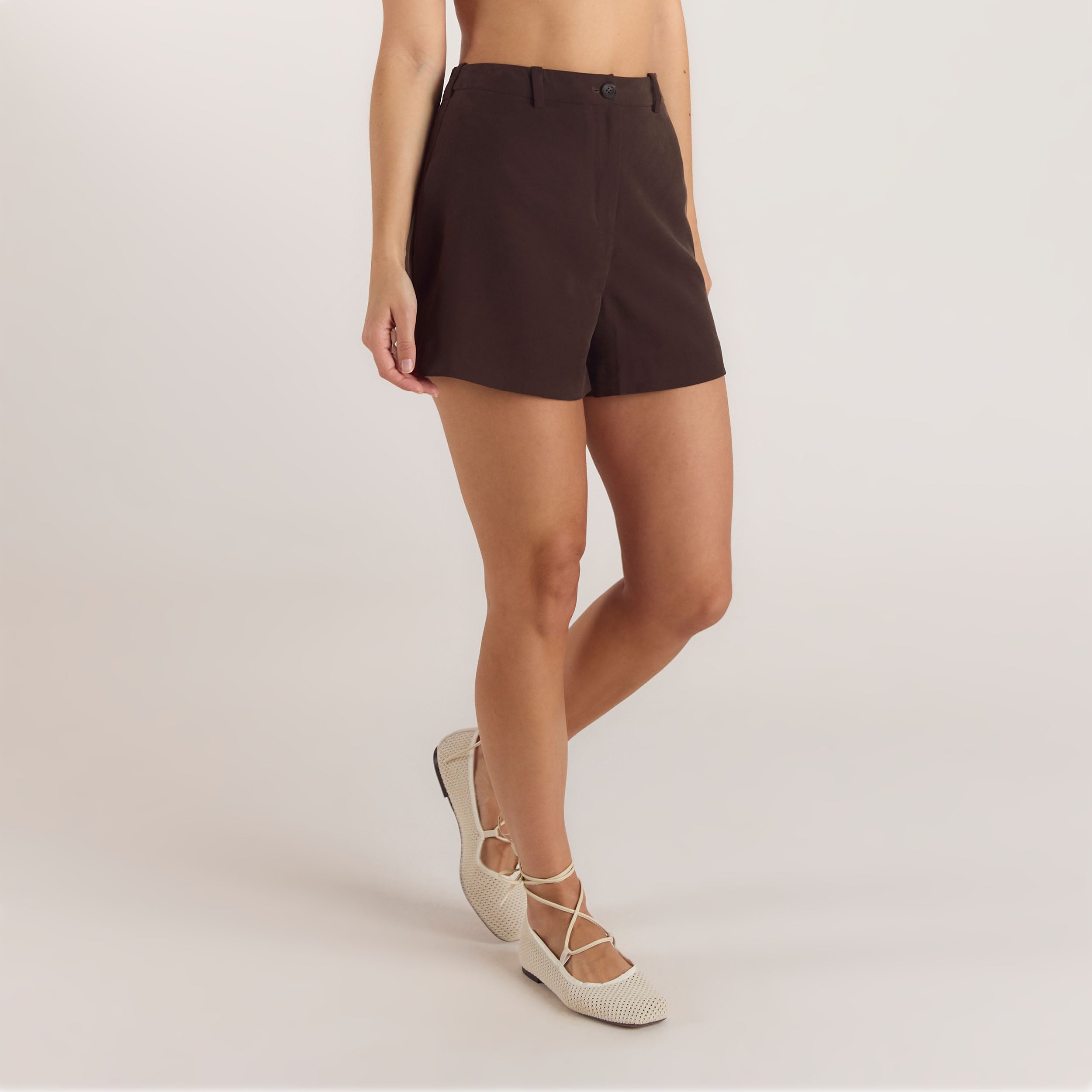 Hochtaillierte Tailored-Shorts | Hochtaillierte Tailored-Shorts - Schokolade