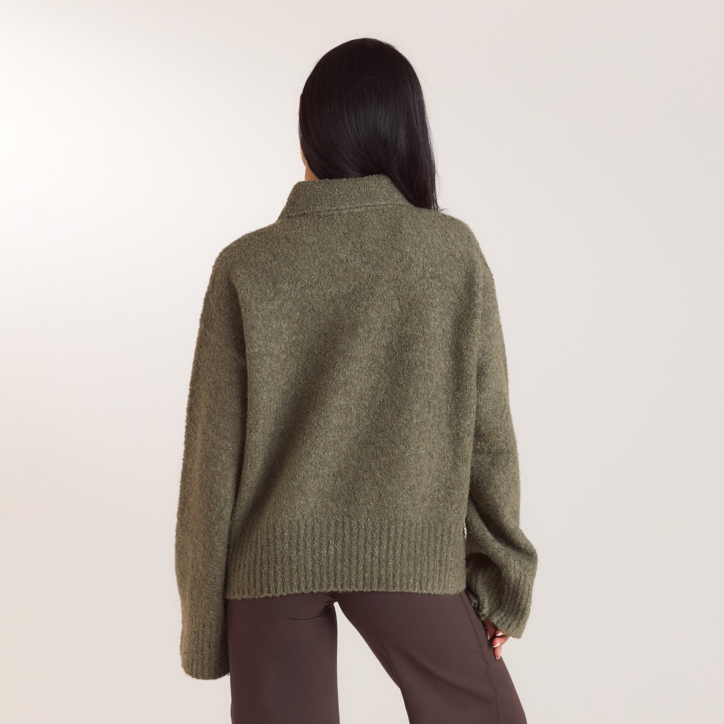 Bouclé-Strickpullover mit Polokragen | Bouclé-Strickpullover mit Polokragen - Khaki