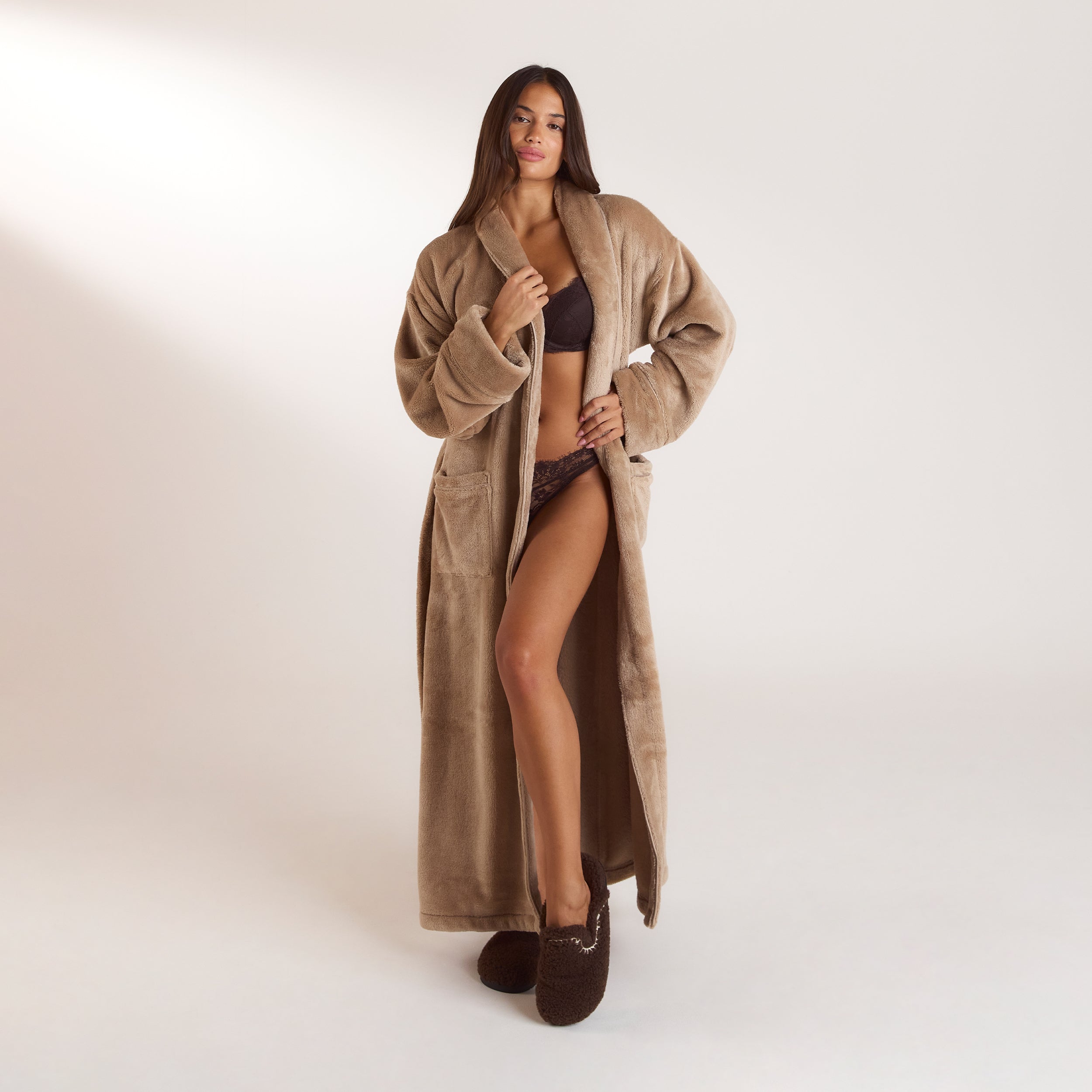 Langer Morgenmantel | Langer Morgenmantel - Beige