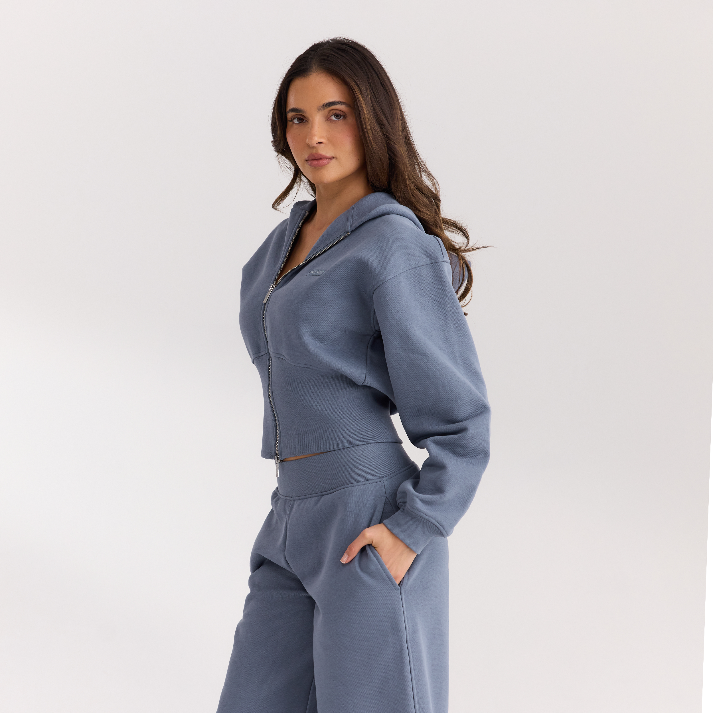 Taillierte Zip-Up Hoodie | Taillierte Zip-Up Hoodie - Schieferblau