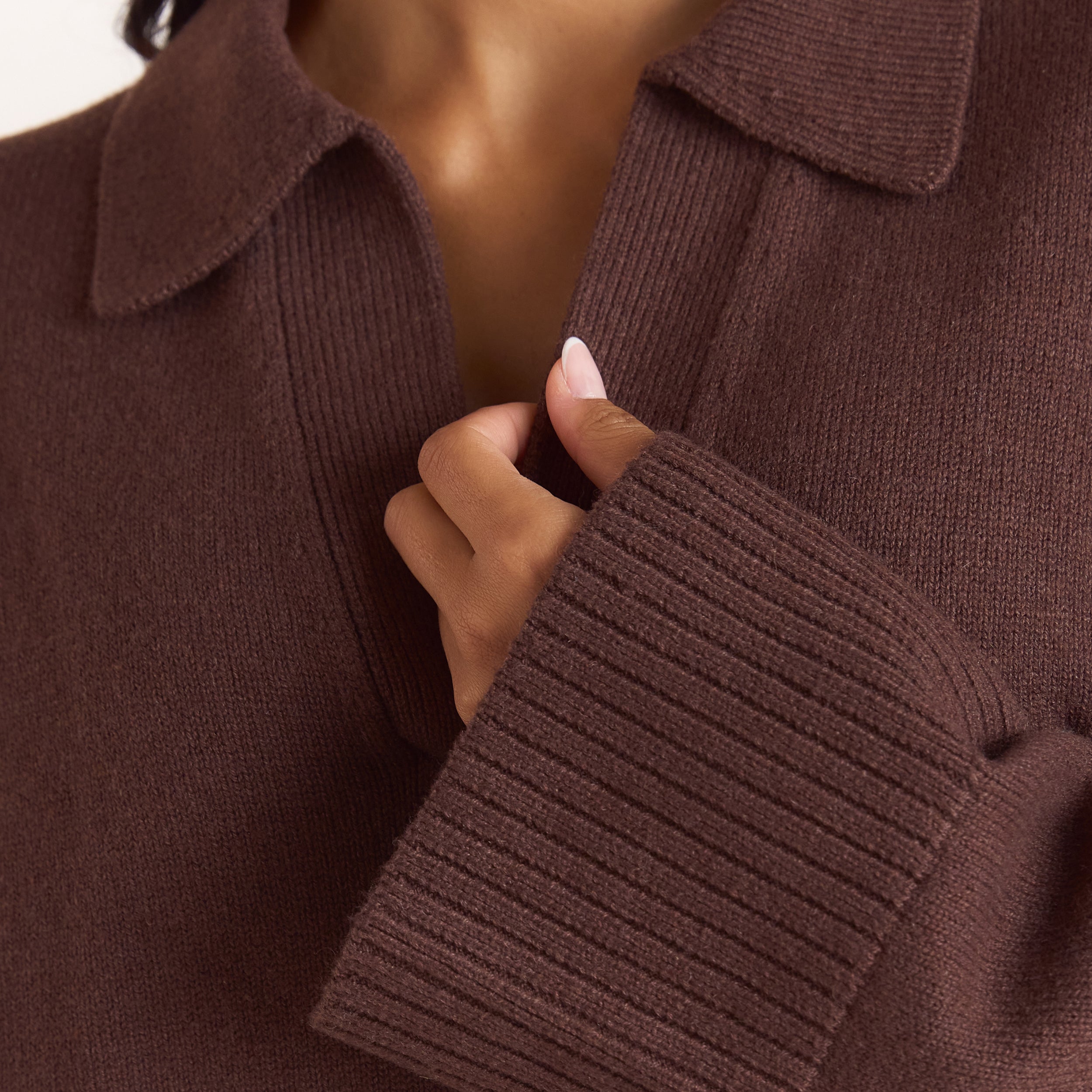 Oversize Strickjacke mit V-Ausschnitt | Oversize Strickjacke mit V-Ausschnitt - Schokolade
