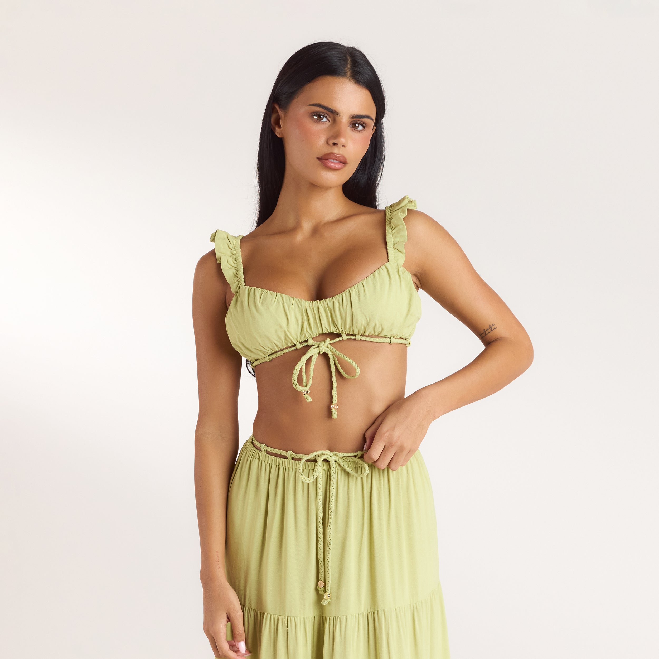 Gerüschtes Bralette & Maxirock Co-Ord | Gerüschtes Bralette (Set) - Gewaschene Limone