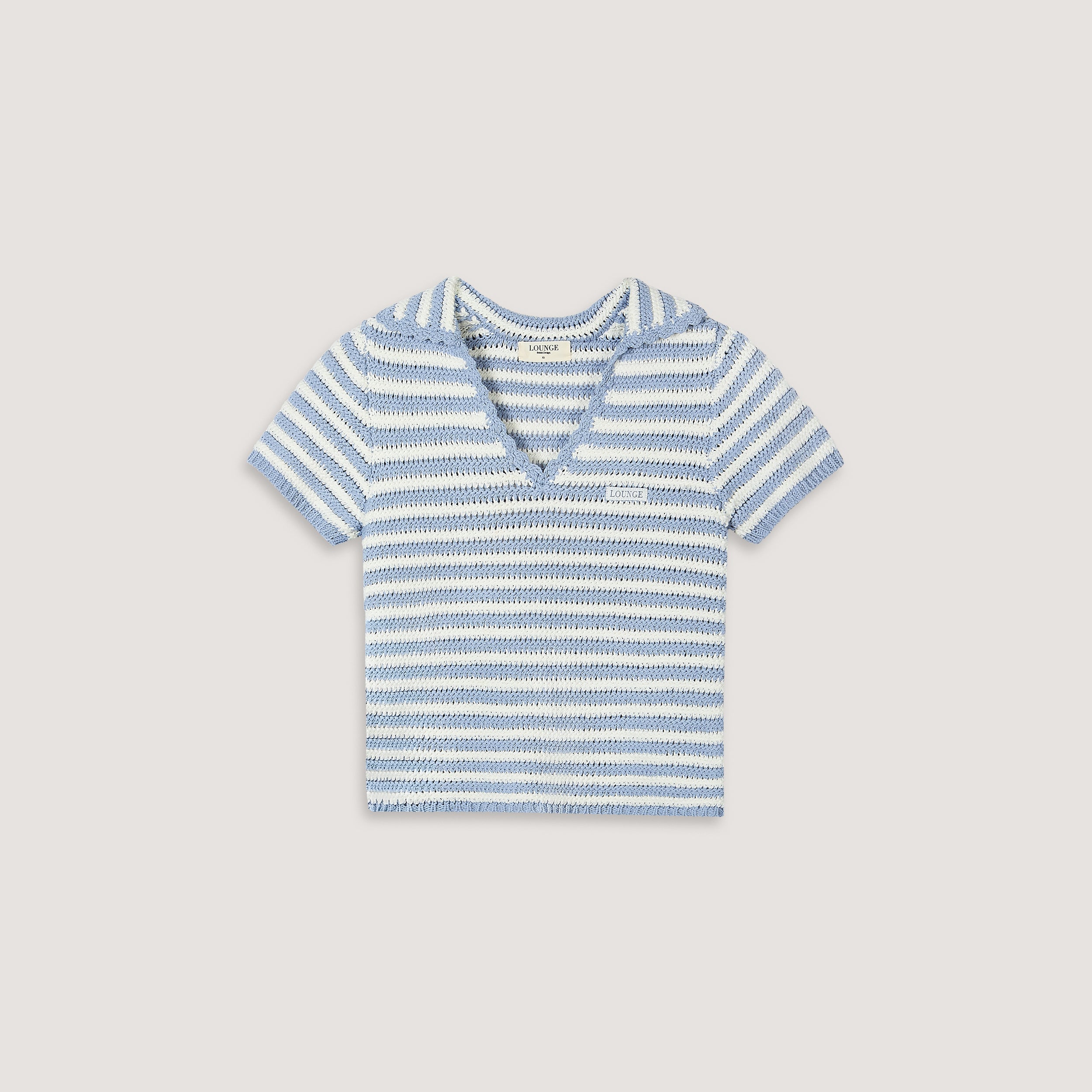 Häkel-Poloshirt | Häkel-Poloshirt - Blauer Streifen