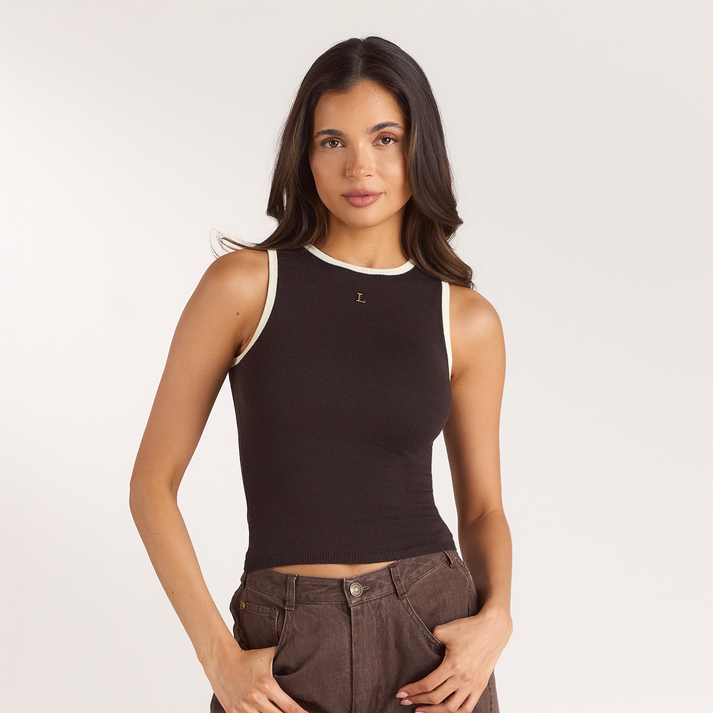 Strick-Vest Top | Strick-Vest Top - Schokolade