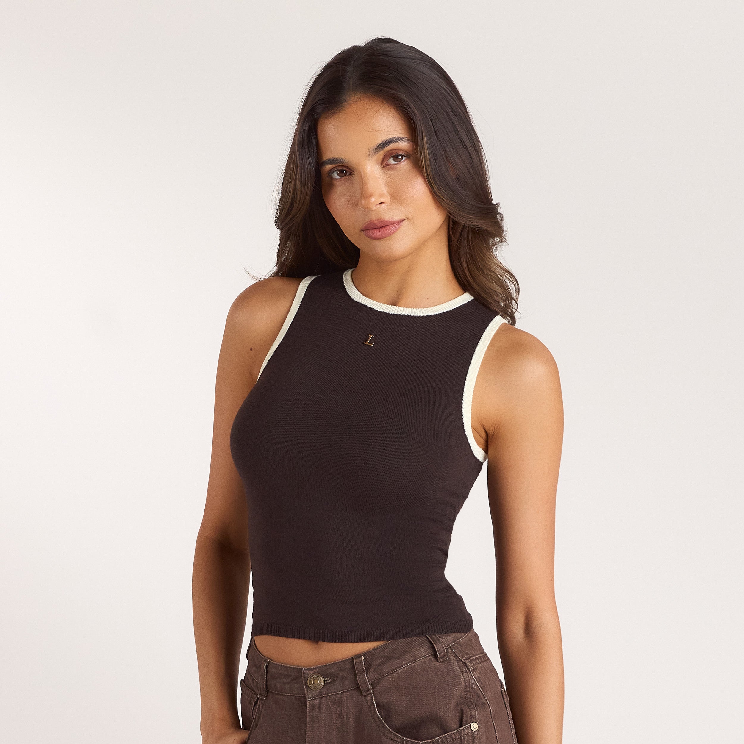 Strick-Vest Top | Strick-Vest Top - Schokolade