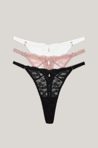 Spitzenstrings (3er-Pack) - Neutral